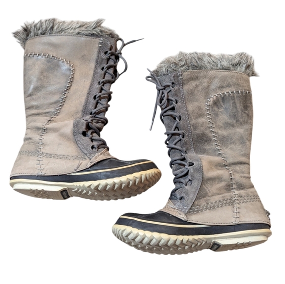 Sorel Boots Cate The Great Waterproof Leather Suede Lace Up Snow Gray Size 5 - Picture 2 of 7